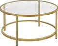 Yaheetech Gold Glass Coffee Table for Living Room, 36" Round Glass Coffee Table with Metal Frame, Circle Coffee Table for Home, Office, Apartment