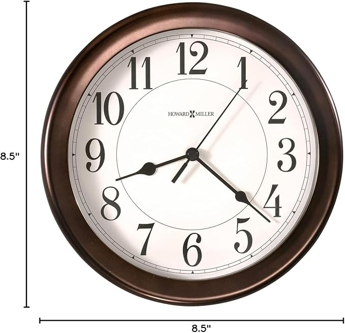Howard Miller Fruitland Wall Clock II 549-683 – 8.5-Inch Round Oil-Rubbed Bronze Finished Case, Modern Home Decor, Quartz Movement Timepiece, 3-Point Secure Screw Mount System