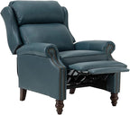 HULALA HOME Genuine Leather Recliner Chair, Traditional Manual Pushback Comfy Seating for Living Room, Thick Cushion & Solid Wood Legs, Wingback Recliner with Nailhead Trim, Turquoise