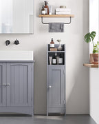 VASAGLE Small Storage Corner Floor Cabinet with Door, 7.9 x 7.1 x 31.5 Inches, Narrow Toilet Paper Storage Holder, Adjustable Shelves, for Bathroom, Living Room, Small Spaces, Dove Gray UBBC310P36