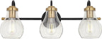 Possini Euro Design Brade Industrial Modern Wall Light Black Gold Hardwired 22 3/4" 3-Light Fixture Clear Glass Shades for Bedroom Bathroom Vanity Reading Living Room Hallway House Home Decor
