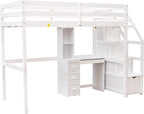 Twin Size Solid Wood Loft Bed with Storage Staircase and Desk, Bedroom Multifunctional Separable Bed Frame w/Shelves & Drawers,No Box Spring Needed,for Adult Kid Boy Girl,White