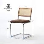 Brown Rattan Dining Chairs Set of 2, Wooden Mid-Century Modern Kitchen Chairs, Mesh Back Cane Dining Room Chairs, Cesca Chair with Metal Chrome Legs