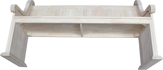 IC International Concepts, Sanctuary Bench, Solid Real Wood, Sturdy Parawood, Entryway/Dining/Living, Spacious Dimensions 58" W x 17.7" D x 18" H, 450 LBS Capacity, Paint/Stain Ready, Unfinished