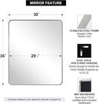 ANDY STAR Wall Mirror Brushed Nickel for Bathroom, 30x36 Rounded Rectangle Mirror with Stainless Steel Silver Metal Frame, Modern Bathroom Vanity Mirror
