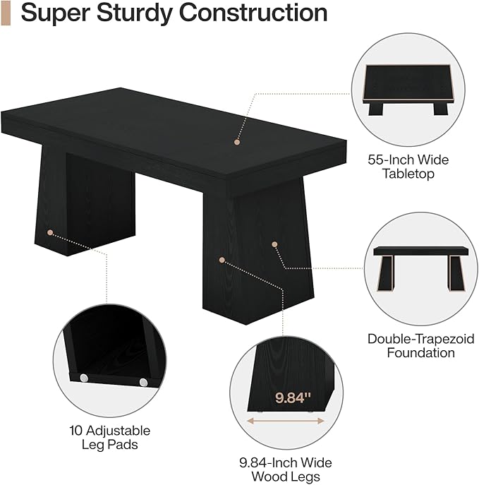 Tribesigns 55" Executive Desk, Wooden Office Desk with Double Pedestal, Modern Simple Computer Writing Table for Home Office, Black
