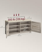 VASAGLE Shoe Storage Bench with Cushion, 3-Tier Entryway Bench with Padded Seat, Doors, Adjustable Shelves, 14 x 39.8 x 20.7 Inches, Hallway, Bedroom, Heather Greige and Cappuccino Beige ULSB044L01