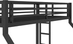 Twin XL Over Queen Bunk Bed Frame with Noise Reduced Design, Heavy Buty Floor Bunk Bed Twin XL Over Queen Bunk Beds with Build in Ladder for Adults, Teens(Black Floor Bunk Bed)