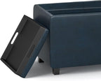 SIMPLIHOME Avalon 42 inch Wide Contemporary Rectangle Storage Ottoman in Distressed Dark Blue Vegan Faux Leather, Assembled, for the Living Room, Entryway and Family Room