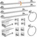 Brushed Silver 16-Piece Bathroom Hardware Set Stainless Steel, 24in and 16in Towel Bars Set Wall Mounted Bathroom Accessories