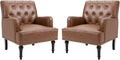 MOJAY Faux Leather Accent Chair Set of 2, Mid-Century Modern Living Room Chair Lounge Study Sofa Chair with Sturdy Wood Legs, Club Chair Armchair for Bedroom Home Study Reception (Brown)
