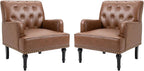 MOJAY Faux Leather Accent Chair Set of 2, Mid-Century Modern Living Room Chair Lounge Study Sofa Chair with Sturdy Wood Legs, Club Chair Armchair for Bedroom Home Study Reception (Brown)
