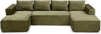 132 Inch Modular Sectional Sleeper Sofa, Boneless Cloud Couch for Living Room, U Shaped 5 Seat Sofa with 2 Cup Holders, Free Combination, No Assembly Required (Green)
