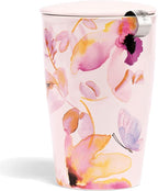 Tea Forte Double-Walled Ceramic Kati Cup, Removable Stainless Steel Infuser Basket and Lid, Steeps 12 oz Loose Leaf Tea, Dishwasher & Microwave Safe, Mariposa
