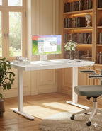 Marsail Glass Standing Desk with Drawer, 48 x 24 inch Electric Standing Desk, Height Adjustable Desk with One-Piece Tabletop & USB Charging Ports, Sit Stand Desk with Storage for Home & Office White