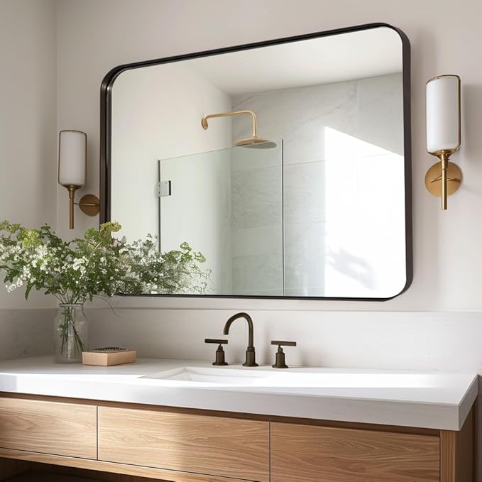 ANDY STAR Bathroom Mirrors for Wall, 30"x40" Bronze Bathroom Mirror, Rounded Rectangle Mirror, Framed in Premium Stainless Steel with Brushed Finish