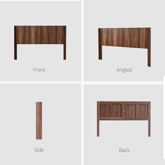 KEIKI Wooden Queen Size Headboard Only, 64.5" Wide Farmhouse Headboards with Wall Mounted Fluted Panel & Wingback for Bedroom, Walnut Brown