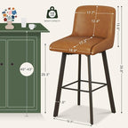 Swivel Counter Height Bar Stools Set of 3, 30''H Upholstered Barstools with Backs, Modern Bar Stool Chairs for Kitchen Island, Metal Legs, Faux Leather, Whiskey Brown Stools Counter Chair