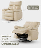 GarveeHome Oversized 27" Recliner Chairs, Classic Manual Leather Recliner, Home Theater Seating with Lumbar & Arms Support for Living Room, Bedroom and Nursery - Beige
