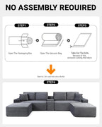 150" Oversized Modular Sectional Sofa,Deep Seat Cloud Corduroy Boneless Couch with Cup Holders,USB Ports, Wireless Charging & Storage Box,Upholstered Modular Sleeper Sofa for Living Room (Grey)