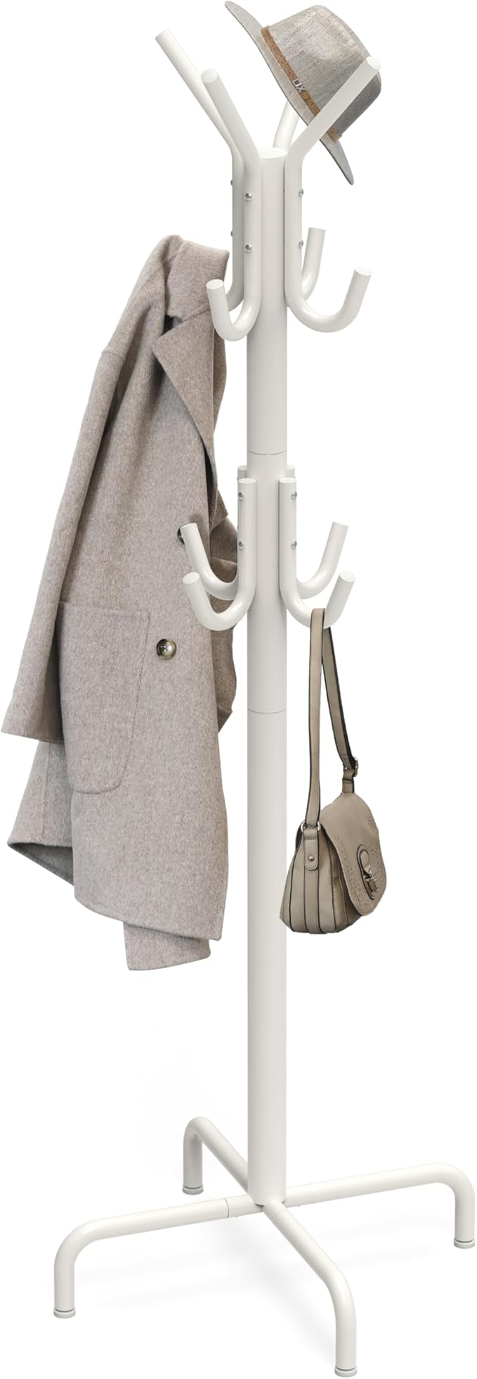 Simple Houseware Standing Coat and Hat Hanger Organizer Rack, 12 Hooks, White