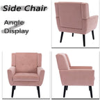 Dolonm Midcentury Modern Velvet Accent Chair with Arms, Upholstered Reading Side Chair Tufted Back Decorative Wingback Chair for Living Room Bedroom (Pink)