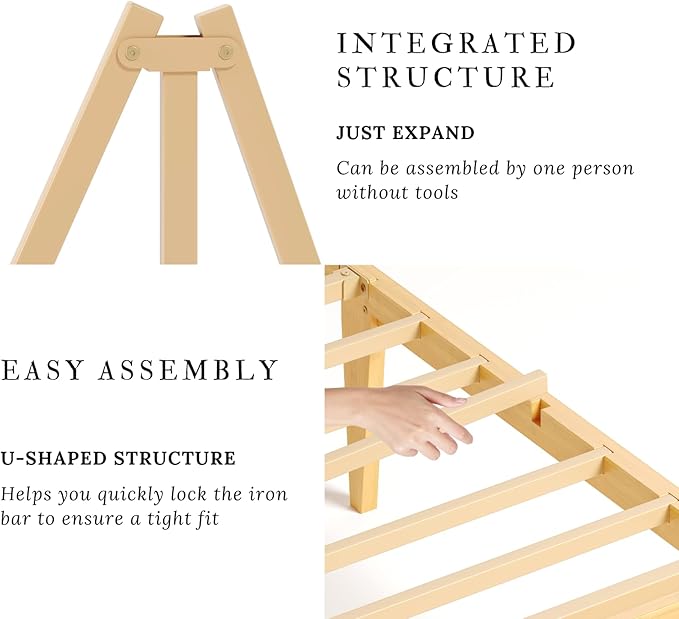 Askeld Wood Twin XL Bed Frame with Headboard, 14 Inch High Solid Bamboo Platform Bed No Box Spring Needed, Mid-Century Heavy Duty Bedframe, Easy Assembly, Noise Free