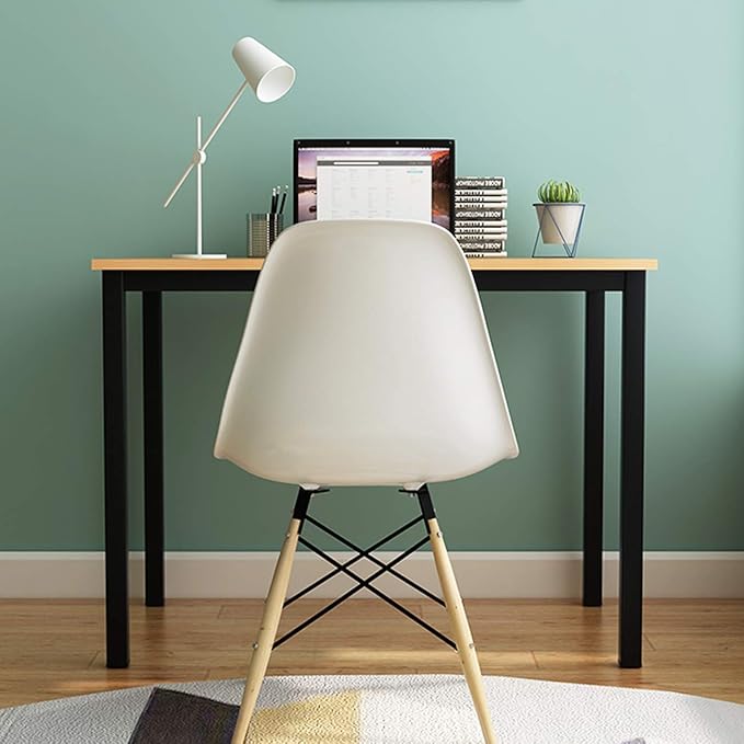 Need Small Desk, 39.4 inches Sturdy Writing Desk for Small Spaces, Teens Computer Desks Study Table Laptop Home Ofice, Black Metal Frame, Teak