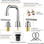WOWOW 2 Handles 8 inch Widespread High Arc Bathroom Faucet Brushed Nickel Lavatory Faucet 3 Hole 360°Swivel Spout Modern Sink Basin Faucets