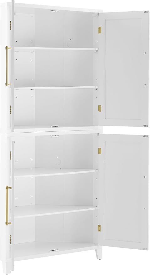 Crosley Furniture Roarke Corner Kitchen Storage Pantry Cabinet with Shelves, Kitchen, Dining, Laundry Room, White