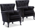 Accent Reading Arm Chairs Set of 2 for Living Room Bedroom, Midcentury Modern Comfy Corner Sofa Chair, Wingback Waiting Room Club Chair with Button Tufted Back &Lumbar Pillow, Velvet Black
