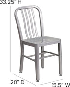 Flash Furniture Gael Indoor/Outdoor Modern Metal Dining Chairs, Commercial-Grade Galvanized Steel Restaurant Chairs, Set of 2, Silver