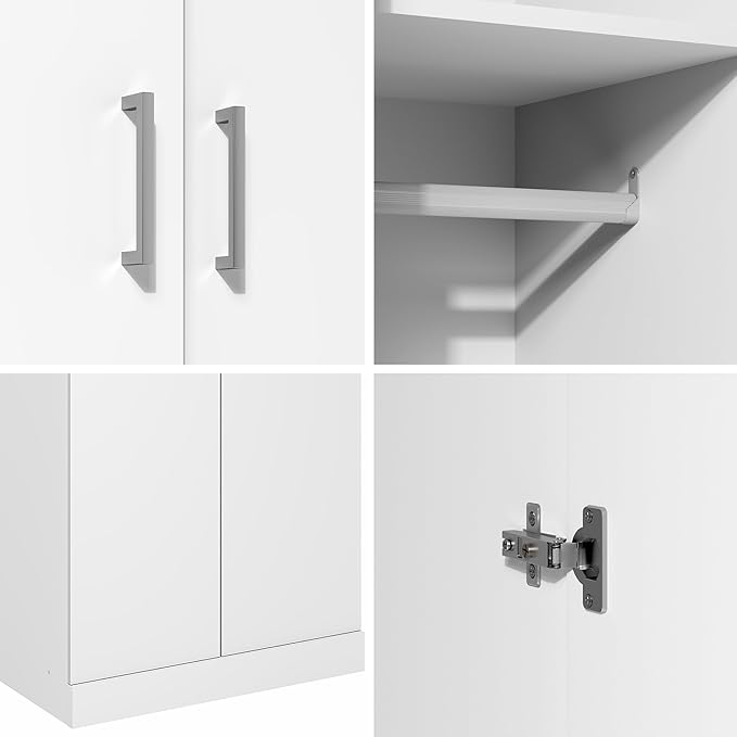 Furinno Robin Wardrobe Cabinet with Hanging Rod, Closet Organizers and Storage, for Wardrobe, Bedroom, Living Room, Entryway, White
