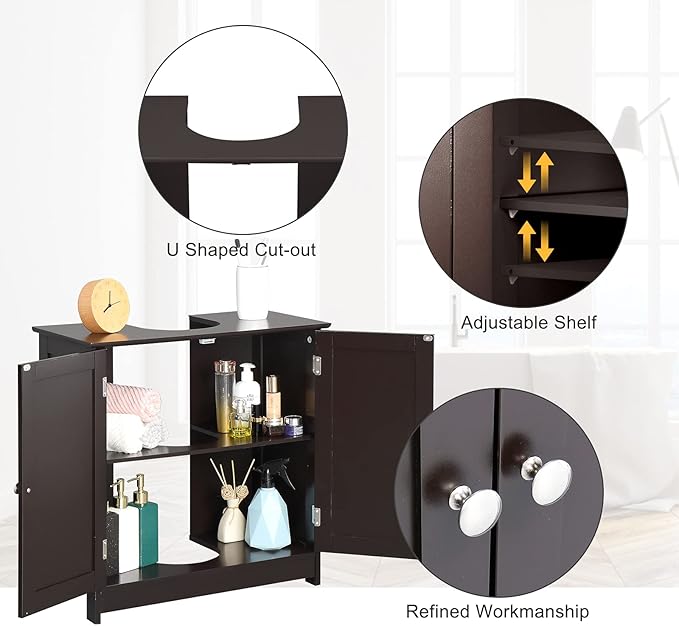 Bonnlo Pedestal Under Sink Storage Bathroom Vanity with 2 Doors Traditional Bathroom Cabinet Space Saver Organizer 23 5/8" x 11 7/16" x 23 5/8" (L x W x H) (Espresso)