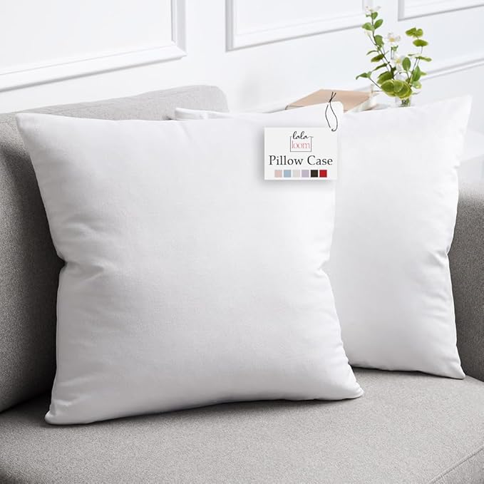 lalaLOOM Velvet Throw Pillow Covers, Set of 2, 18x18 Decorative Square Pillows Home Decor, Soft Accent Cases, Silky Machine Washable Pillowcases for Sofa, Couch, Bedroom, Living Room, White