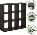 Furinno CUBICLE Book Shelf, 9-Cube Thick Frame Bookshelf, Reversible Bookcase with Open Back, 14.6 x 43.8 x 43.8, for Living Room, Bedroom, Home Office, Black Dark Oak