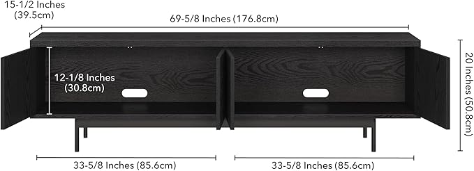 Henn&Hart Rectangular TV Stand for TV's up to 75" in Natural Black, for Home, Living Room, Bedroom, Entertainment Room, Office