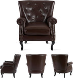 MOJAY PU Leather Accent Chair Set of 2, Modern Armchair Living Room Chair, Upholstered Club Chair with Rivet Trim, Mid-Century Sofa Chair with Sturdy Wood Legs for Bedroom (Caramel)