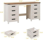 Vabches Farmhouse 60.6” Executive Desk with 7 Drawers, Computer Desk with File Drawer for Hanging Files A4, Workstation for Home Office, Study.Unique White
