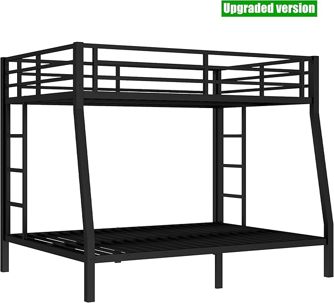 Latest Upgrade & Stronger Steel Full XL Over Queen Bunk Bed, Heavy Duty Thickened More Rust-Proof Metal Bunk Queen Bed with Enhanced Legs & Slats (Easier Assembly) (Full XL Over Queen)