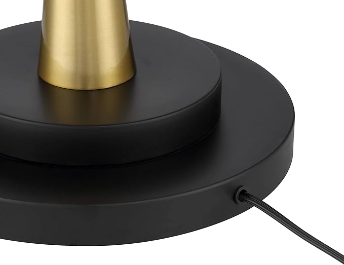 Possini Euro Design Burbank Modern Downbridge Floor Lamp 64" Tall Black Brass Gold Metal Linen Drum Shade for Living Room Reading Bedroom Home Office House