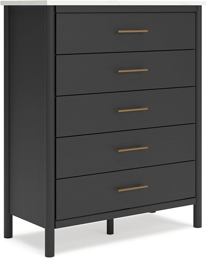 Signature Design by Ashley Cadmori Bohemian 5-Drawer Chest of Drawers with Safety Stop and Post Legs, Black & White
