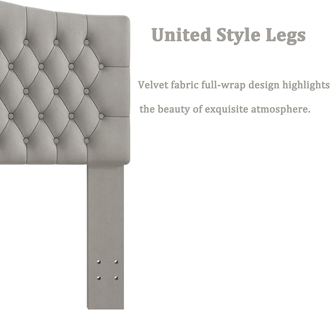 King Headboard Only, Upholstered Headboard for Adjustable Bed Velvet Tufted Cal King Size Wall Mounted Head Board with Solid Wood Legs Head Board, Gray