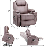 Flamaker Power Lift Recliner Chair Electric Lift Recliner for Elderly Power Lift Recliner Chair with Cup Holders Side Pockets for Living Room (Leather, Brown)