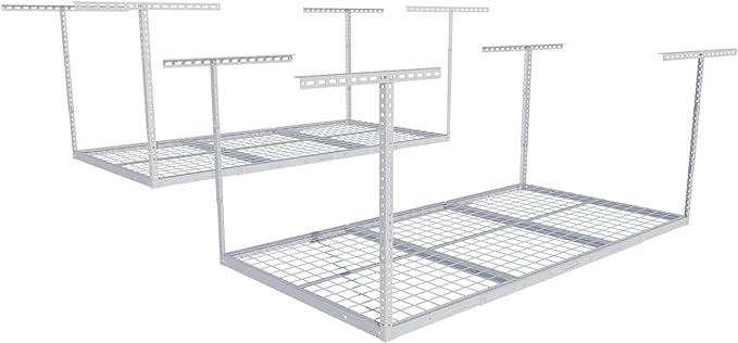 FLEXIMOUNTS 2 Pack 3x6 Overhead Garage Storage Adjustable Ceiling Rack 72" Length x 36" Width x 40" Height, 900lbs Total Weight Capacity, White, Classic Series
