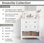 Hanover Roseville 31'' Vanity Cabinet with Sink Combo for Bathroom, Powder Room | Pre-Assembled Cabinet | 2 Drawers, Bottom Shelf | Artificial Stone Countertop | White Cabinet | HANVN0108-31-1WH