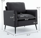YISHENG Mid-Century Modern Living Room Accent Chairs Set of 2 - Oversized Faux Leather Armchairs with Removable Cushions & Metal Legs, Comfortable Sofas for Office/Lounge/Bedroom/Reception,（Black）
