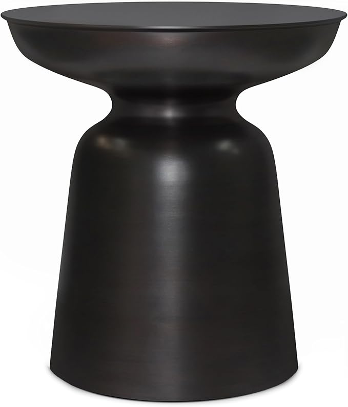 SIMPLIHOME Toby Metal Table - 17 inch Wide Solid Iron Drum Accent Table in Antique Copper, Industrial Side or End Table for Living Room, Bedroom or Entryway with Sculptural Design, Assembled