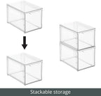 mDesign Plastic Stackable Bathroom Storage with Pull Out Bin Organizer Drawer for Cabinet, Vanity, Shelf, Cupboard, Cabinet, or Closet Organization - Lumiere Collection - 4 Pack - Clear