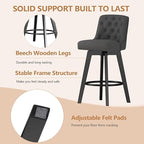 MINCETA Bar Stool, PU Leather Barstool, 30 Inch Upholstered Counter Stool with Low Tufted Back and Footrest, Swivel Counter Height Barstool for Kitchen Island Home Bar Dark Gray